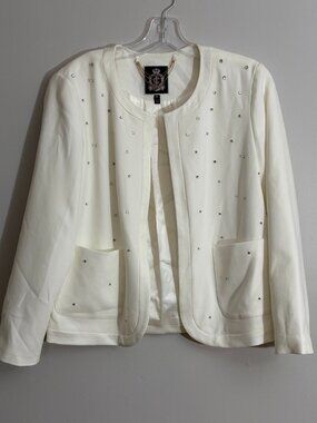 Juicy Couture Ivory Rhinestone Blazer • Open Front • Elegant Office Jacket • M